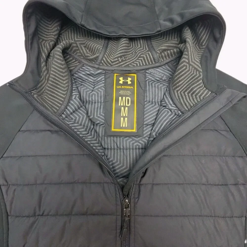 Under Armour Jacket Storm Black Primaloft Hoodie Men Sz Medium Zip Quilted Coat